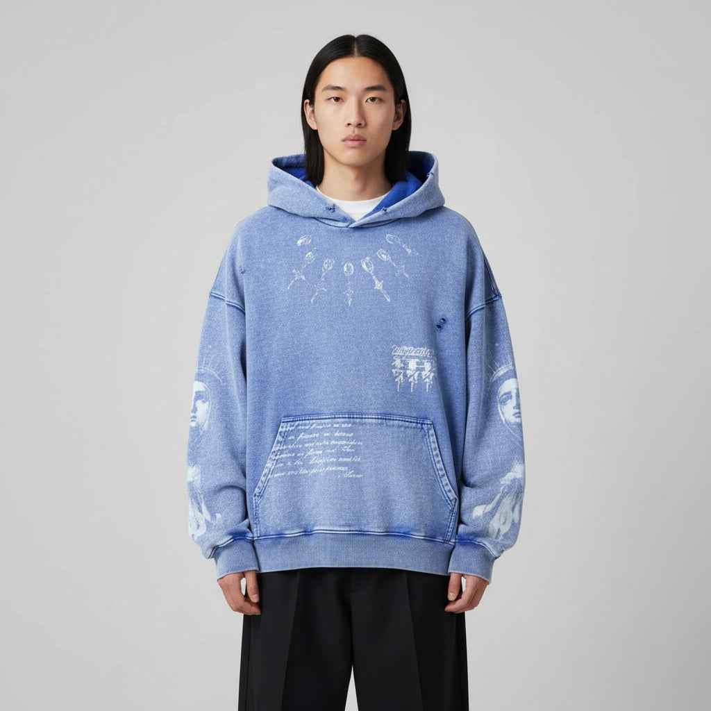 Blue Distressed Hoodie