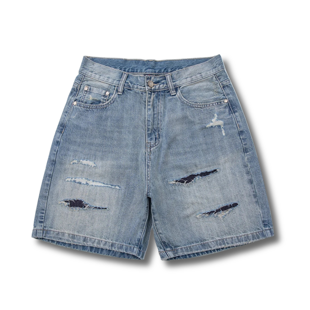 Fracture Patch Denim Shorts 002wardrobe