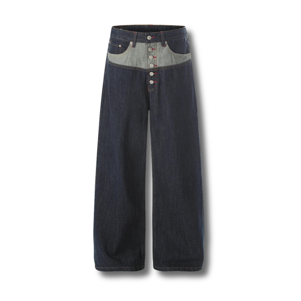Yoke-Paneled Button-Fly Wide-Leg Denim