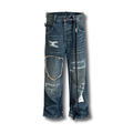 Patched Distressed Wide-Leg Denim