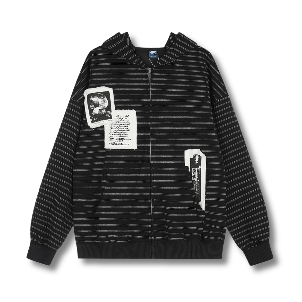 Patchwork Striped Zip-Up Hoodie