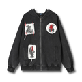 Heraldic Patch Acid-Wash Zip Hoodie