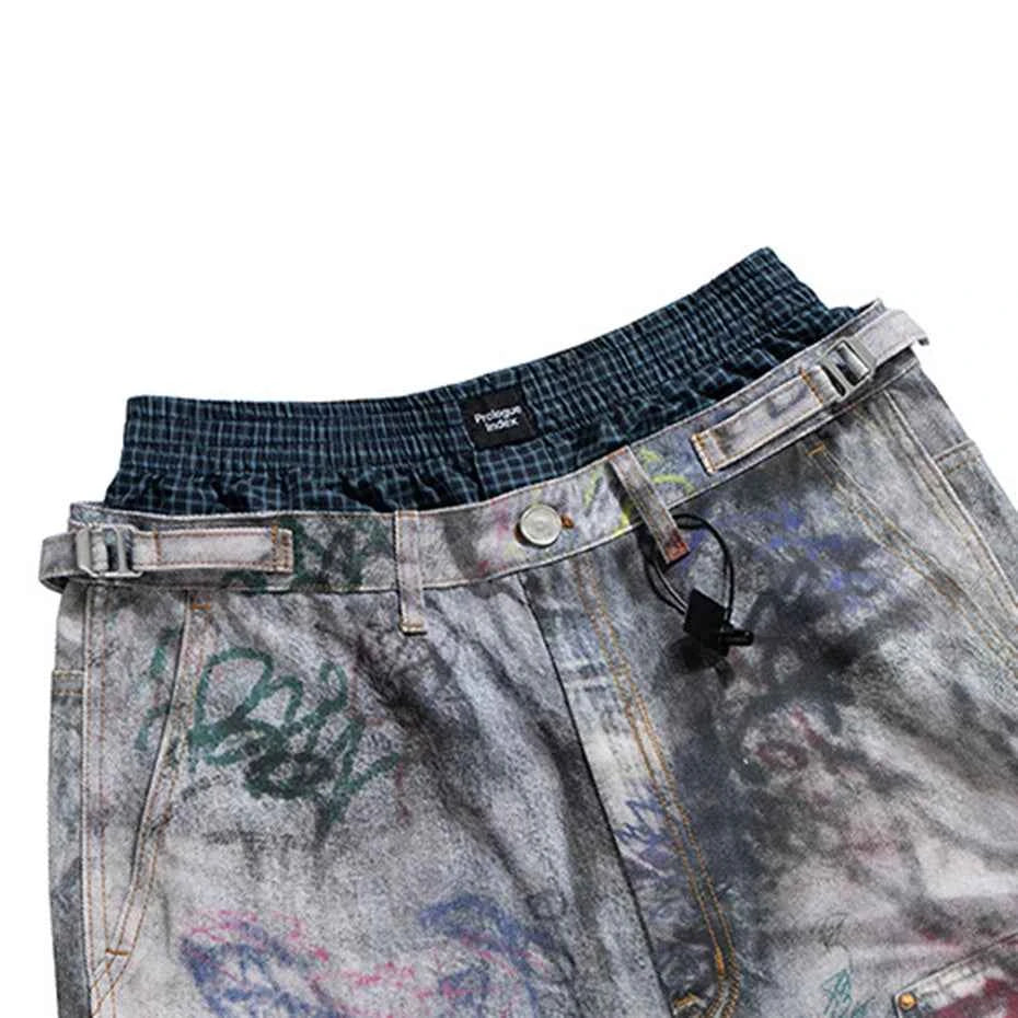 Double Waistline Jeans Men Fashion Graphic Graphic Loose Staight Denim Pants Streetwear Harajuku Hip Hop Baggy Jeans