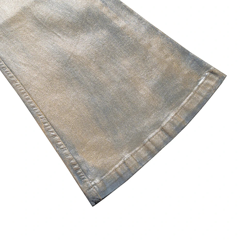 Metallic Patina Flare Denim