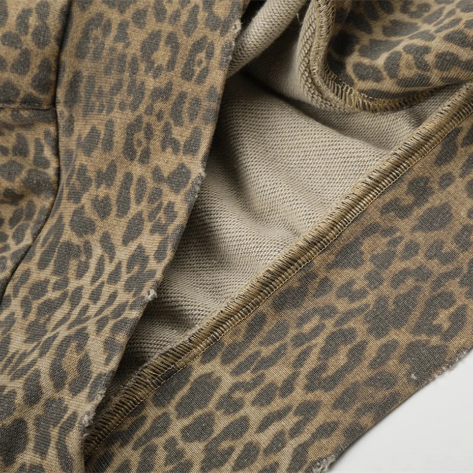 Leopard Distressed Zip-Up Hoodie