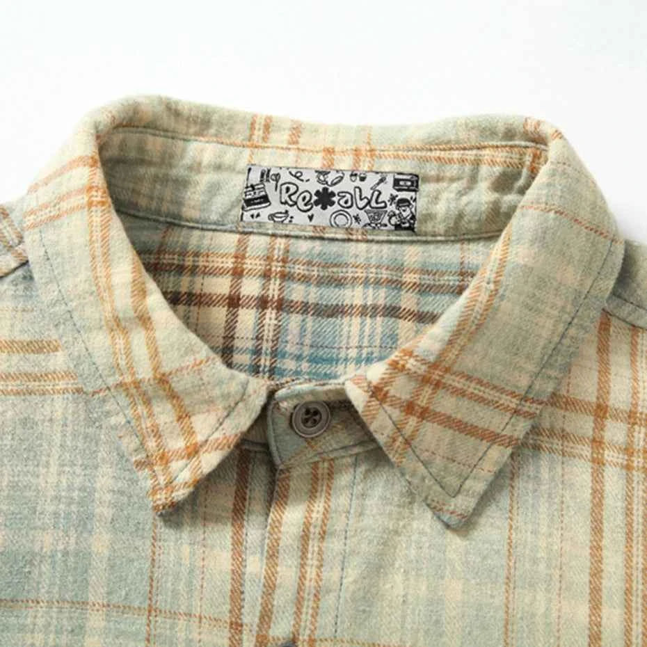 Vintage Oversized Shirts Rivet Tassel Patchwork Hip Hop Plaid Shirts Casual Loose Long Sleeve Shirts Button Up Blouse
