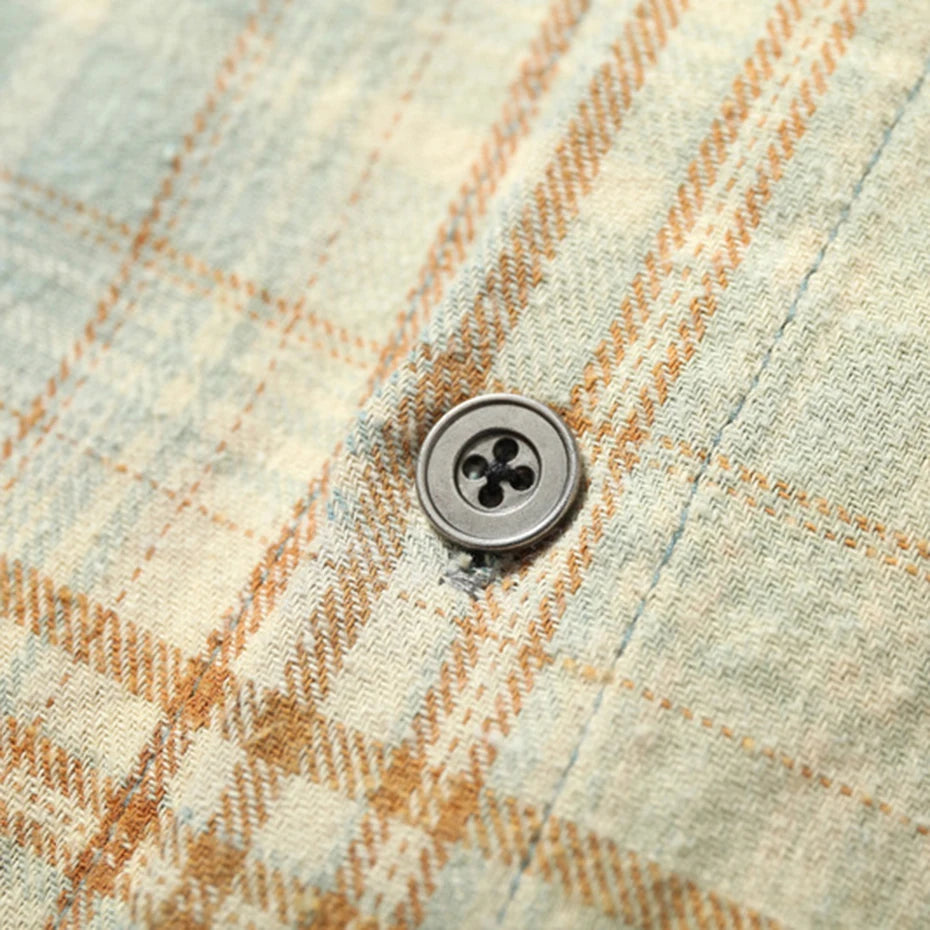 Ombre Fade Raw-Edge Plaid Shirt