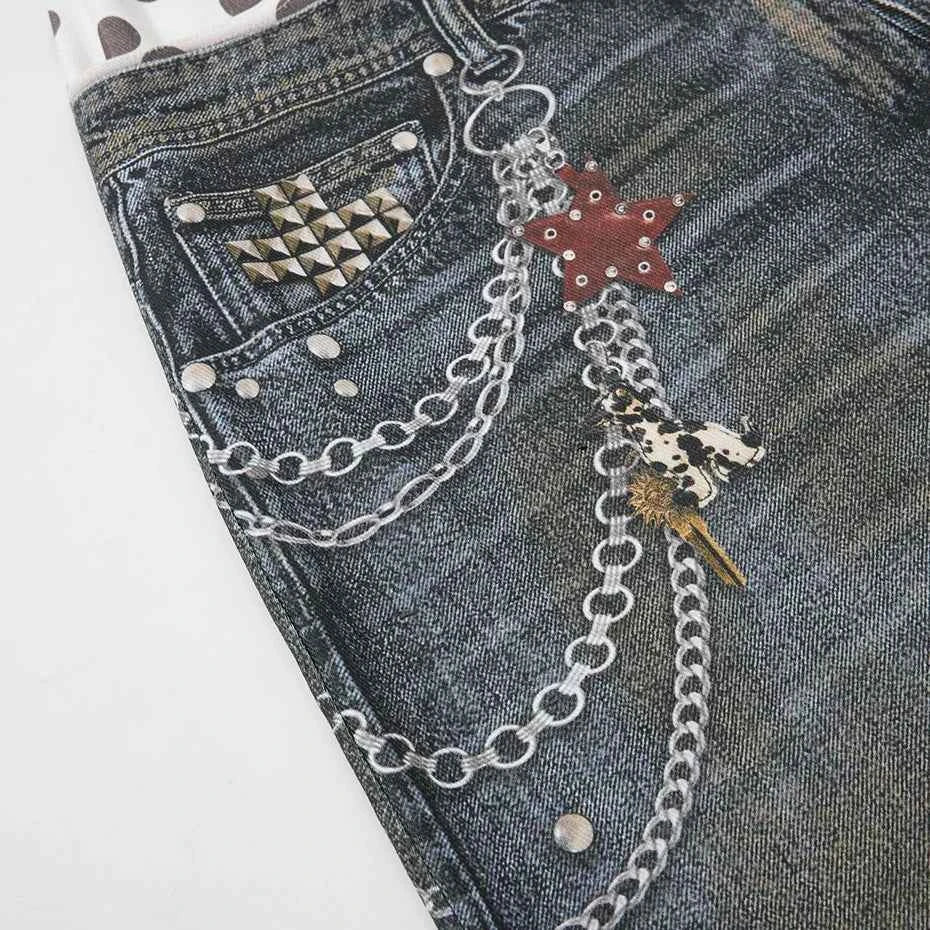 Dual-Waist Layered Graphic Wide-Leg Shorts