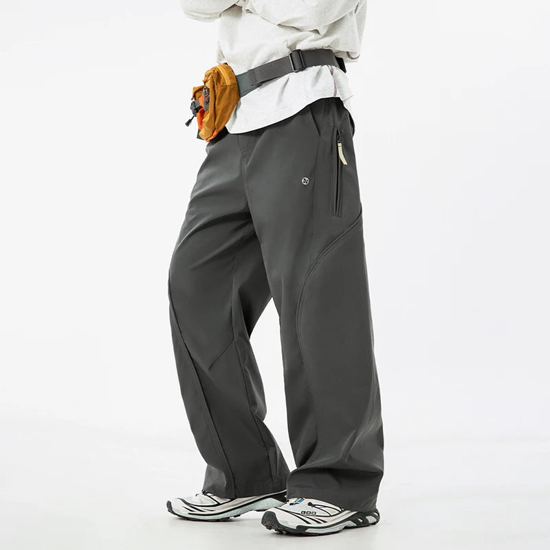 TFETTERS Autumn New Zipper Pocket Men Pants Drawstring Elastic Waist Pants Men Fashion Stitching Design Trouser for Men Clothes 002wardrobe