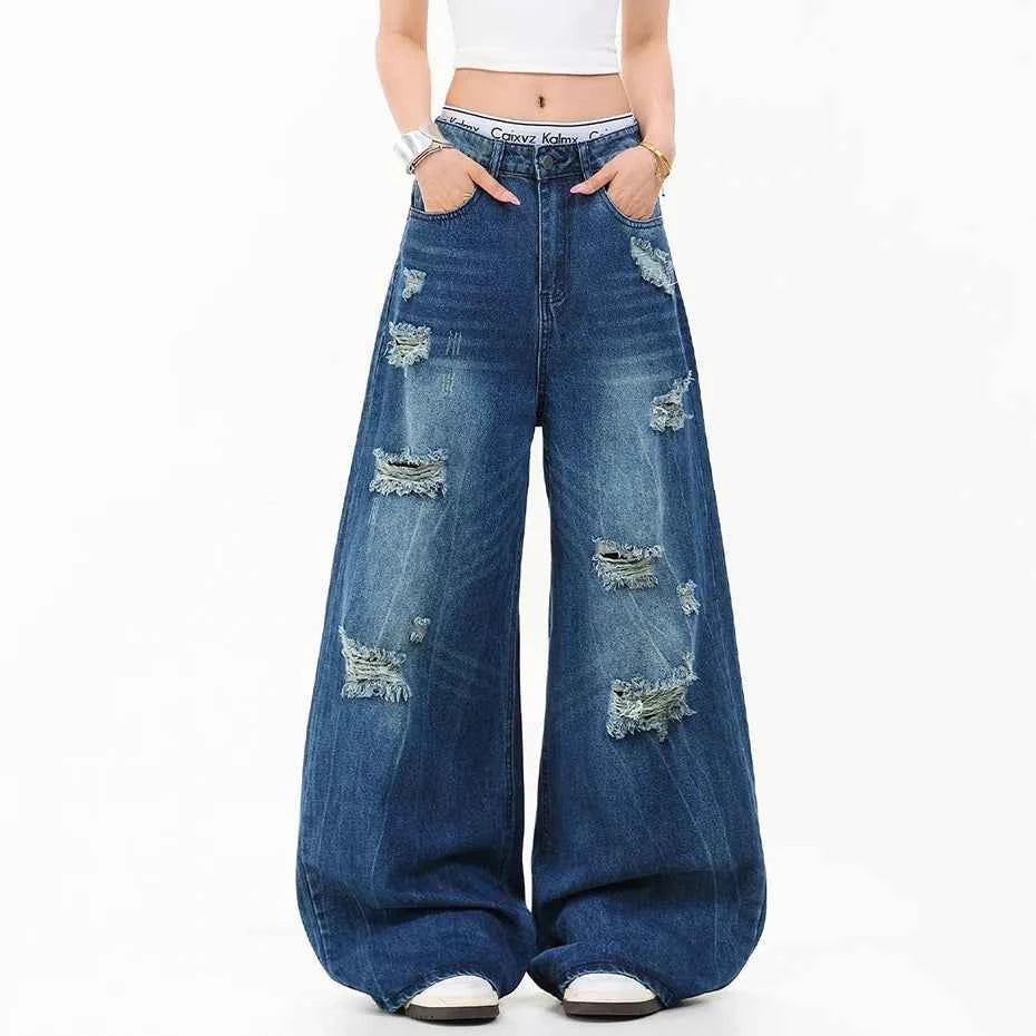 Blue Baggy Jeans Men Vintage Blue Loose Wide Leg Denim Pants Streetwear Harajuku Hip Hop Jeans Trousers