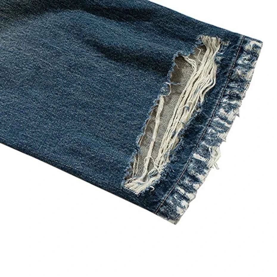 Patched Distressed Wide-Leg Denim