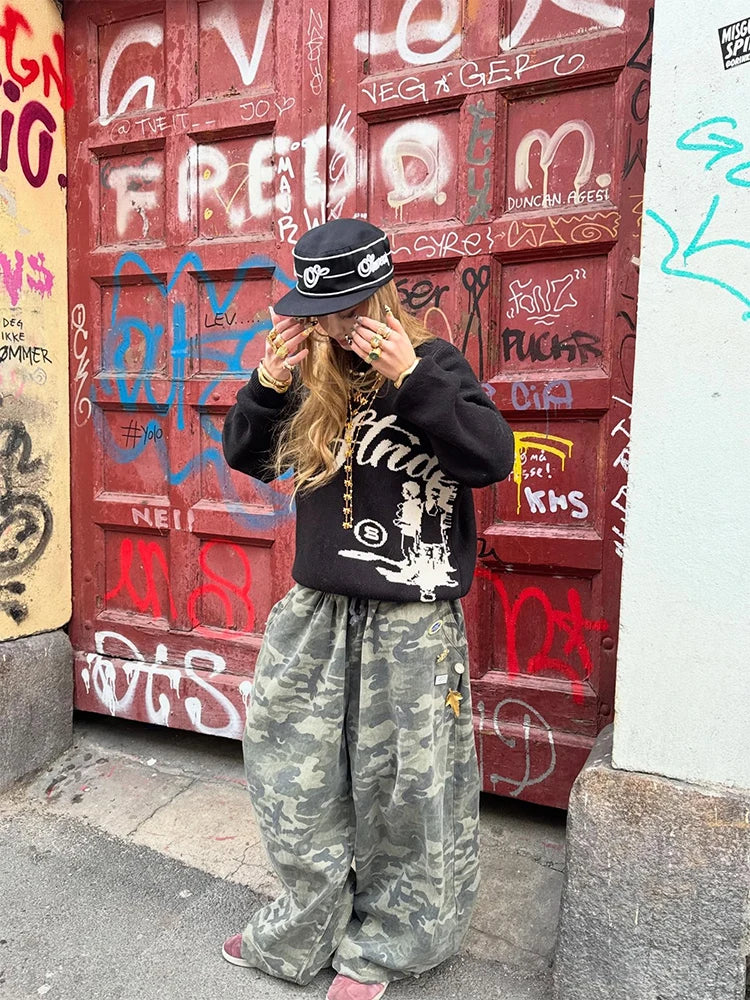 Men Sweater Echoes Knit Black Winter Oversized Vintage Long Sleeve Tops Jumper Pullover Y2k Streetwear Graphic Fashion Clothing 002wardrobe