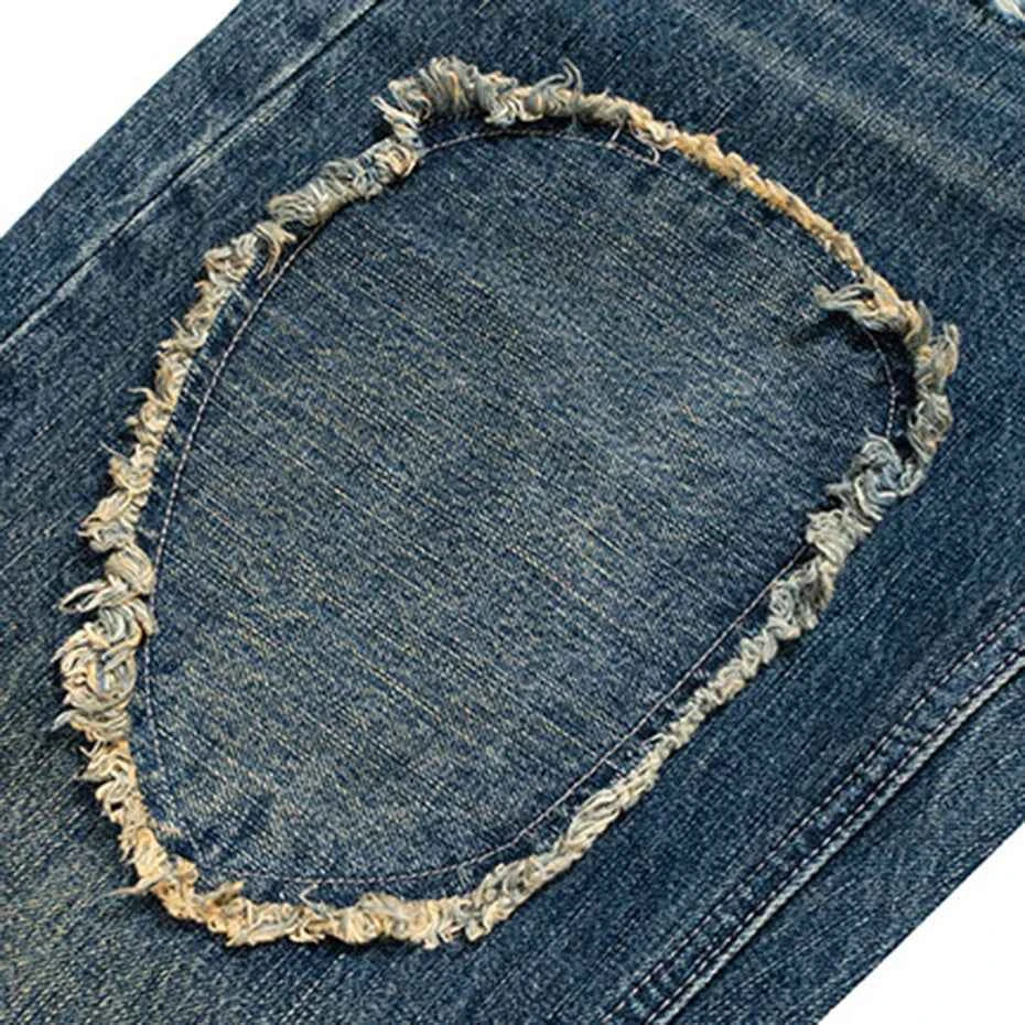 Patched Distressed Wide-Leg Denim