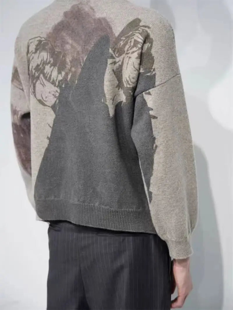 Y2K American Grey Pattern Printed Sweaters Men And Women Autumn Winter Gothic Punk Casual Fashion Round Neck Pullover Sweater 002wardrobe