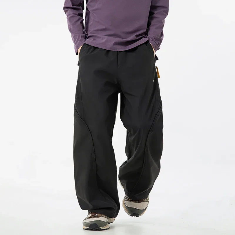 TFETTERS Autumn New Zipper Pocket Men Pants Drawstring Elastic Waist Pants Men Fashion Stitching Design Trouser for Men Clothes 002wardrobe