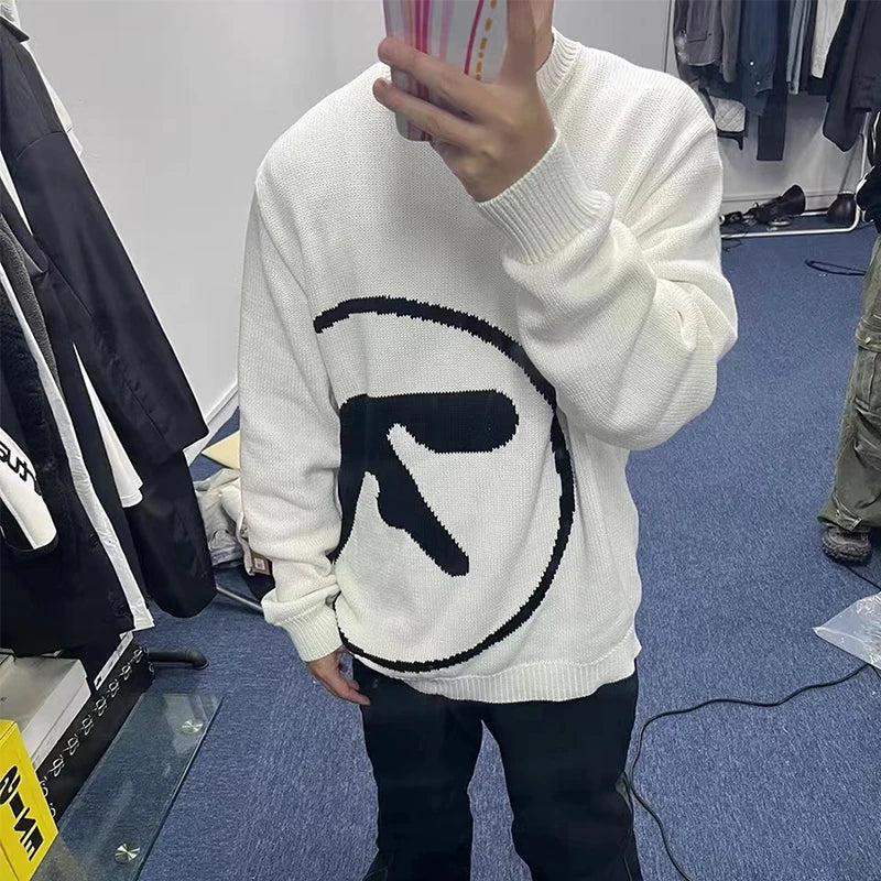Men's Sweater Aphex Twin Knit Winter Oversized Vintage Long Sleeve Tops Jumper Pullover Y2k Streetwear Graphic Fashion Clothing 002wardrobe