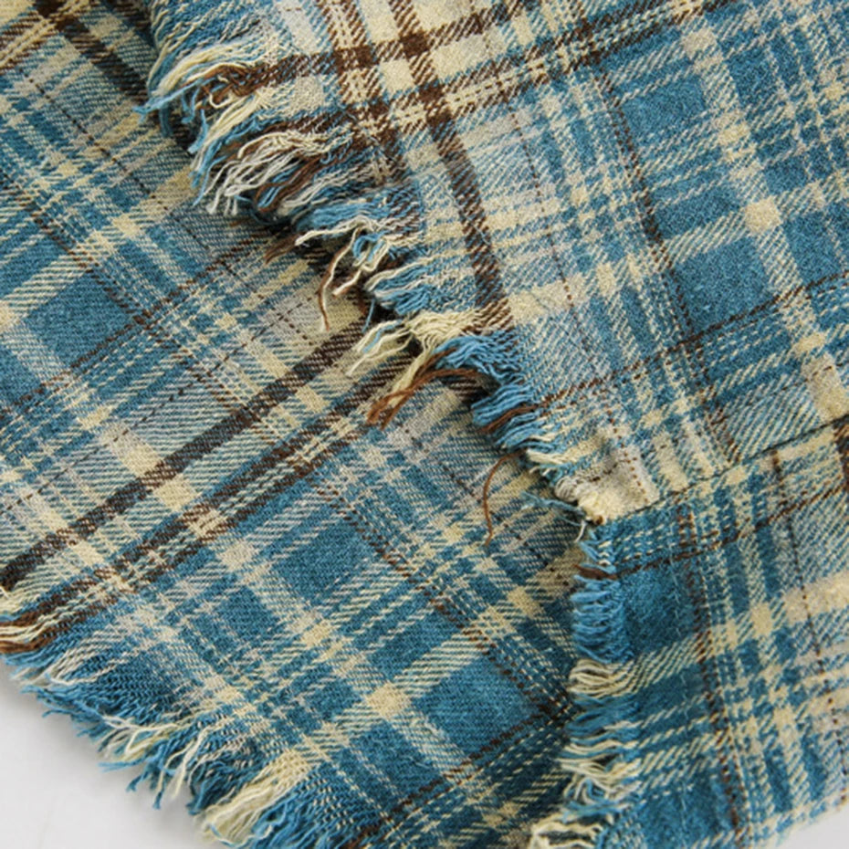Ombre Fade Raw-Edge Plaid Shirt