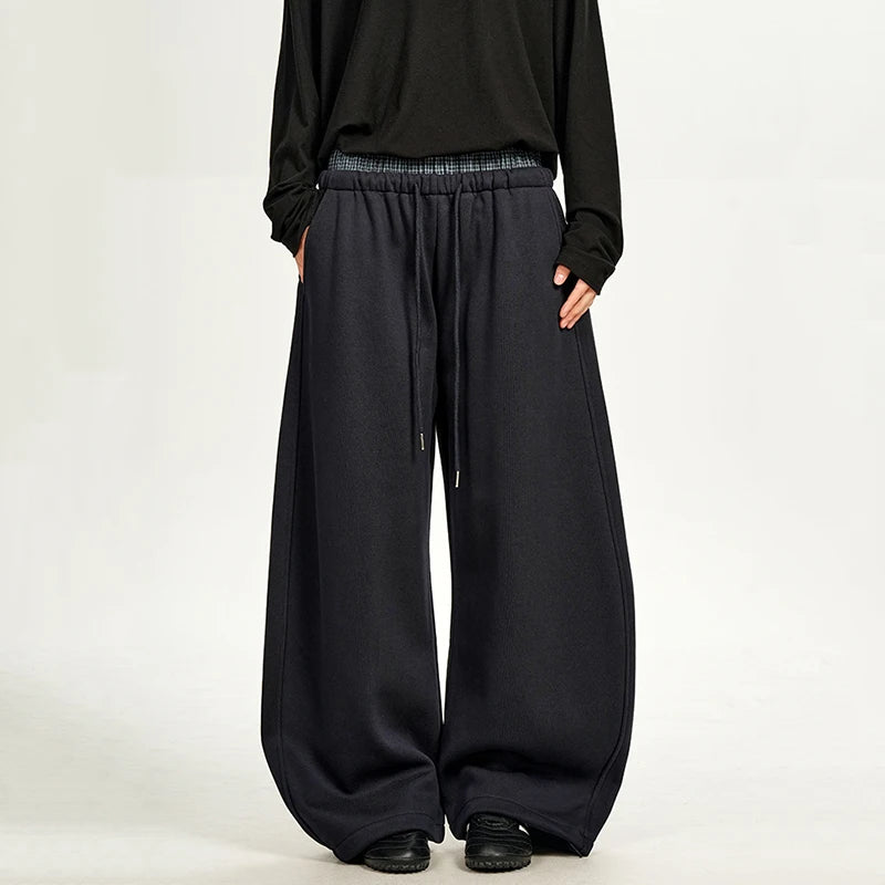 IEFB KN American Style Scimitar Sweatpants for Men and Women, Fake TwoPiece, Double Waistband, Straight Loose Casual WideLeg 002wardrobe