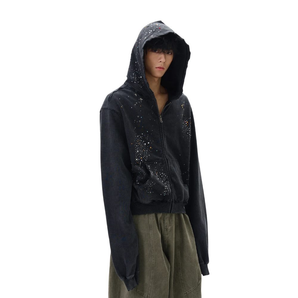 Cardigans Spring and Autumn American Hot Diamond Cardigan Pull-up Gum Hoodie Men's Fashion Brand High-end Feeling Ruan Shua... 002wardrobe