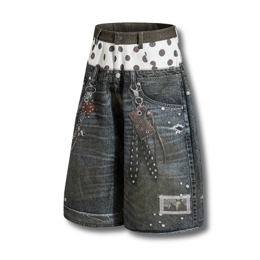 Dual-Waist Layered Graphic Wide-Leg Shorts
