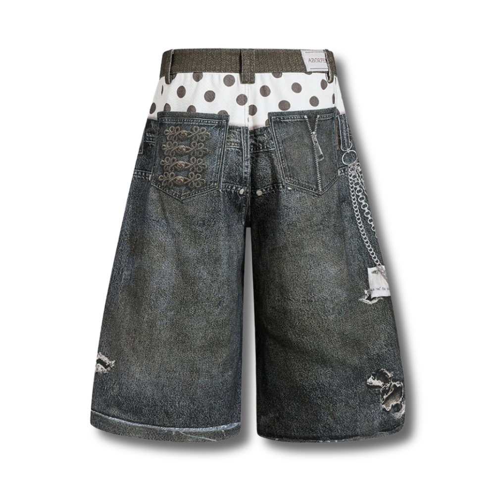 Dual-Waist Layered Graphic Wide-Leg Shorts