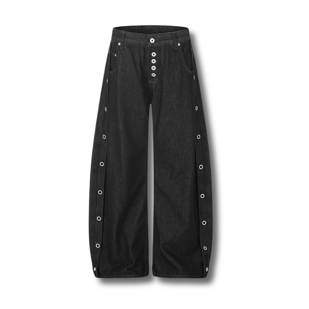 Grommet-Side Slit Wide-Leg Denim