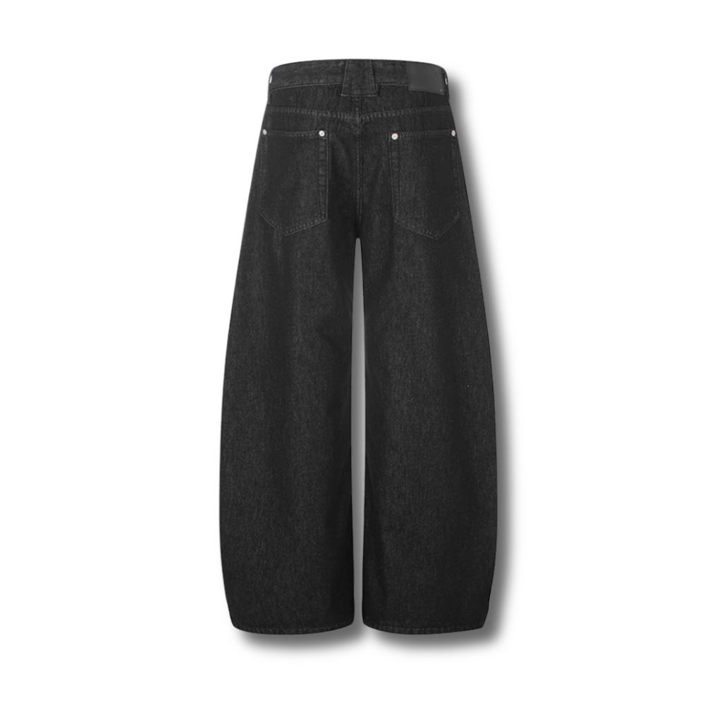Grommet-Side Slit Wide-Leg Denim