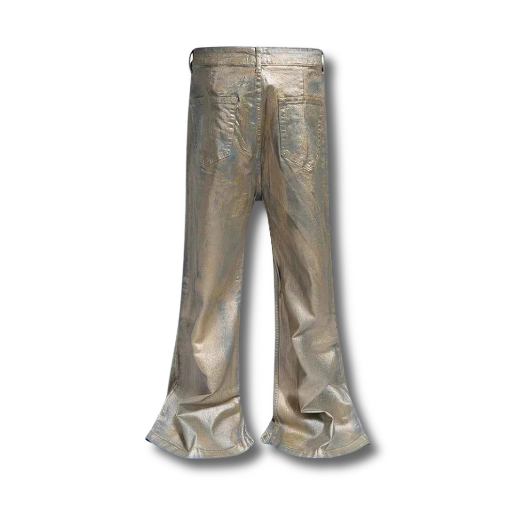 Metallic Patina Flare Denim