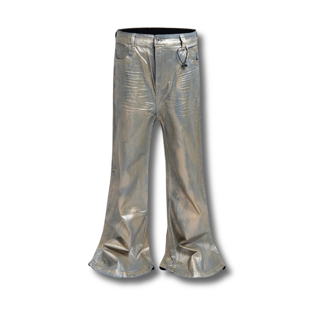 Metallic Patina Flare Denim