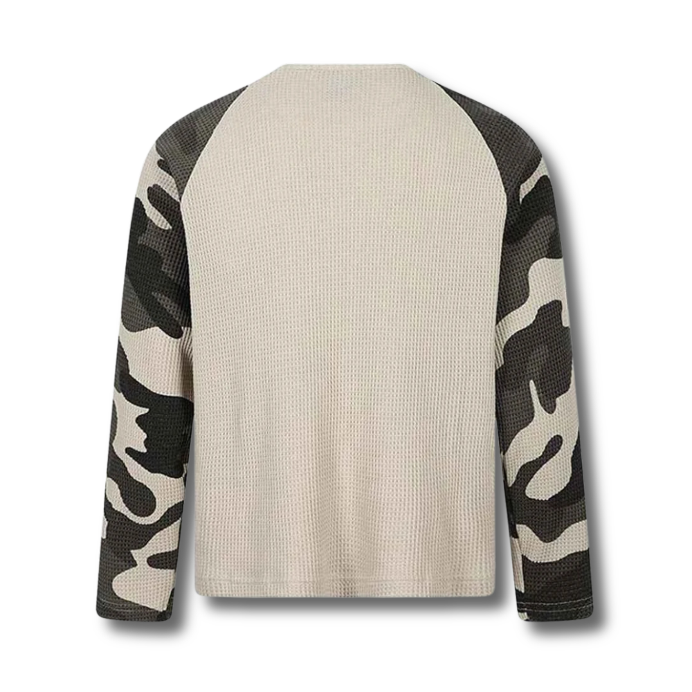 Camo-Sleeve Raglan Waffle Long-Sleeve