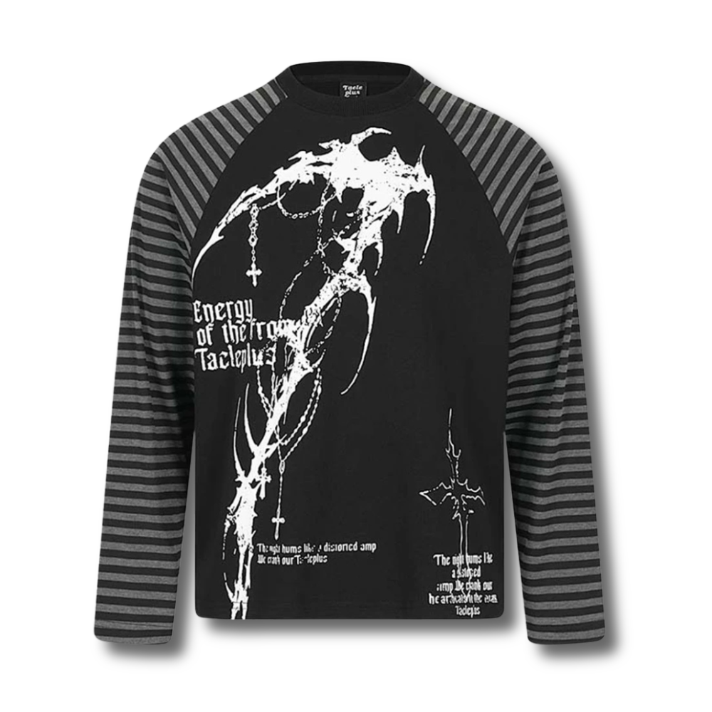 Striped-Sleeve Raglan Graphic Long-Sleeve