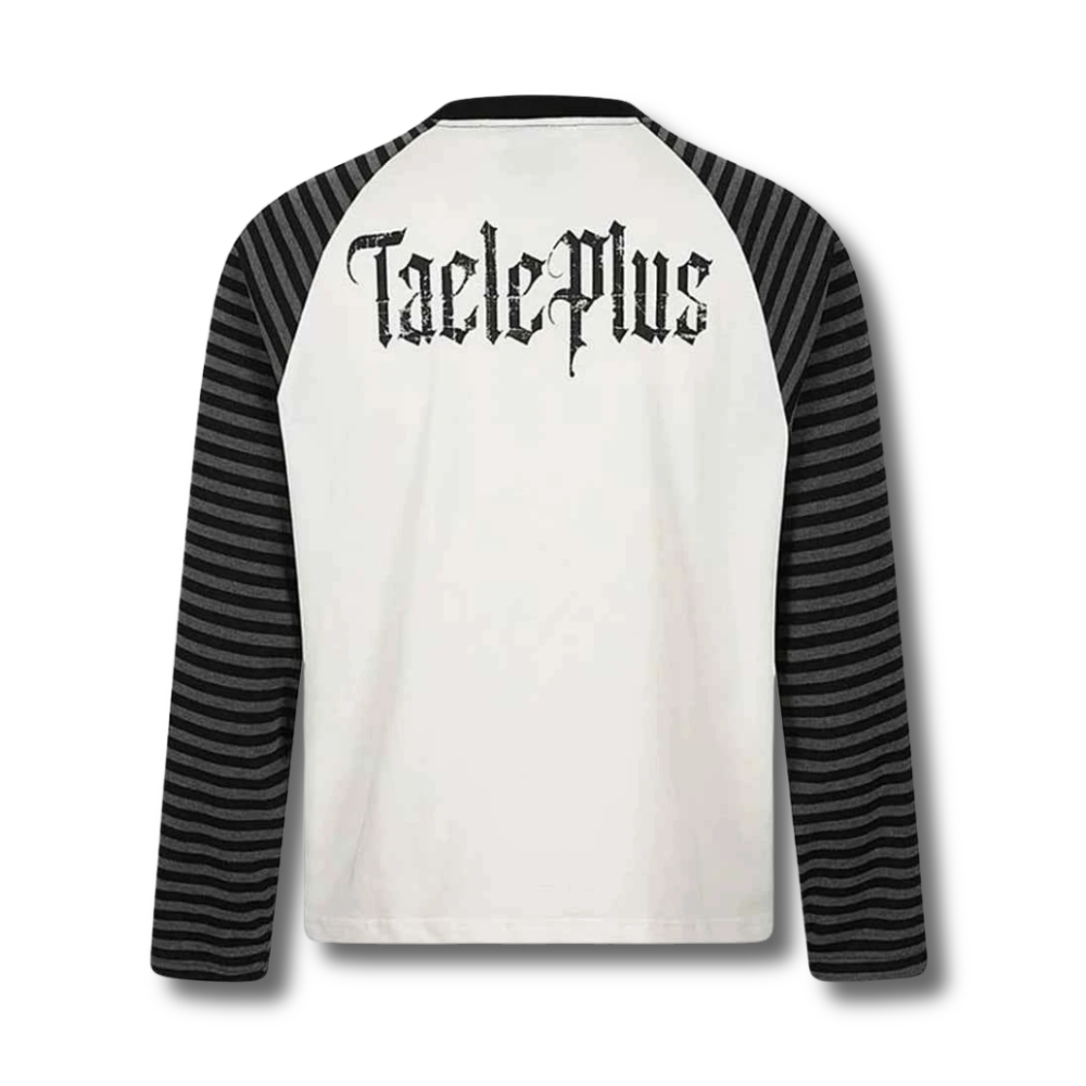 Striped-Sleeve Raglan Graphic Long-Sleeve