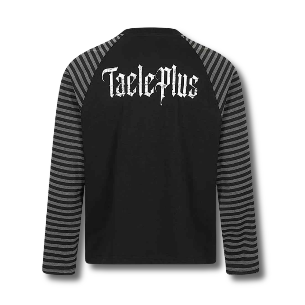Striped-Sleeve Raglan Graphic Long-Sleeve