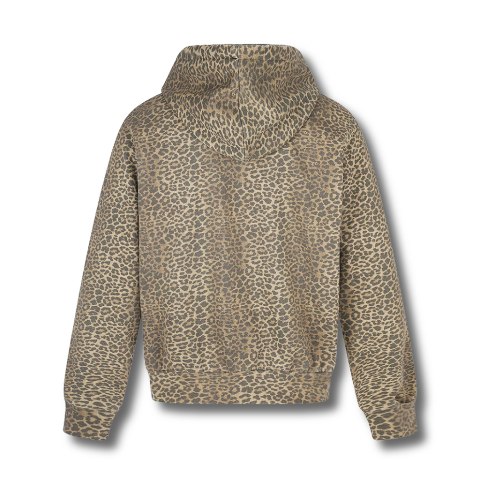 Leopard Distressed Zip-Up Hoodie