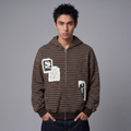 Patchwork Striped Zip-Up Hoodie in Earth Brown