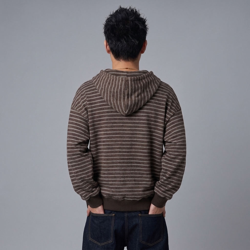 Patchwork Striped Zip-Up Hoodie in Earth Brown