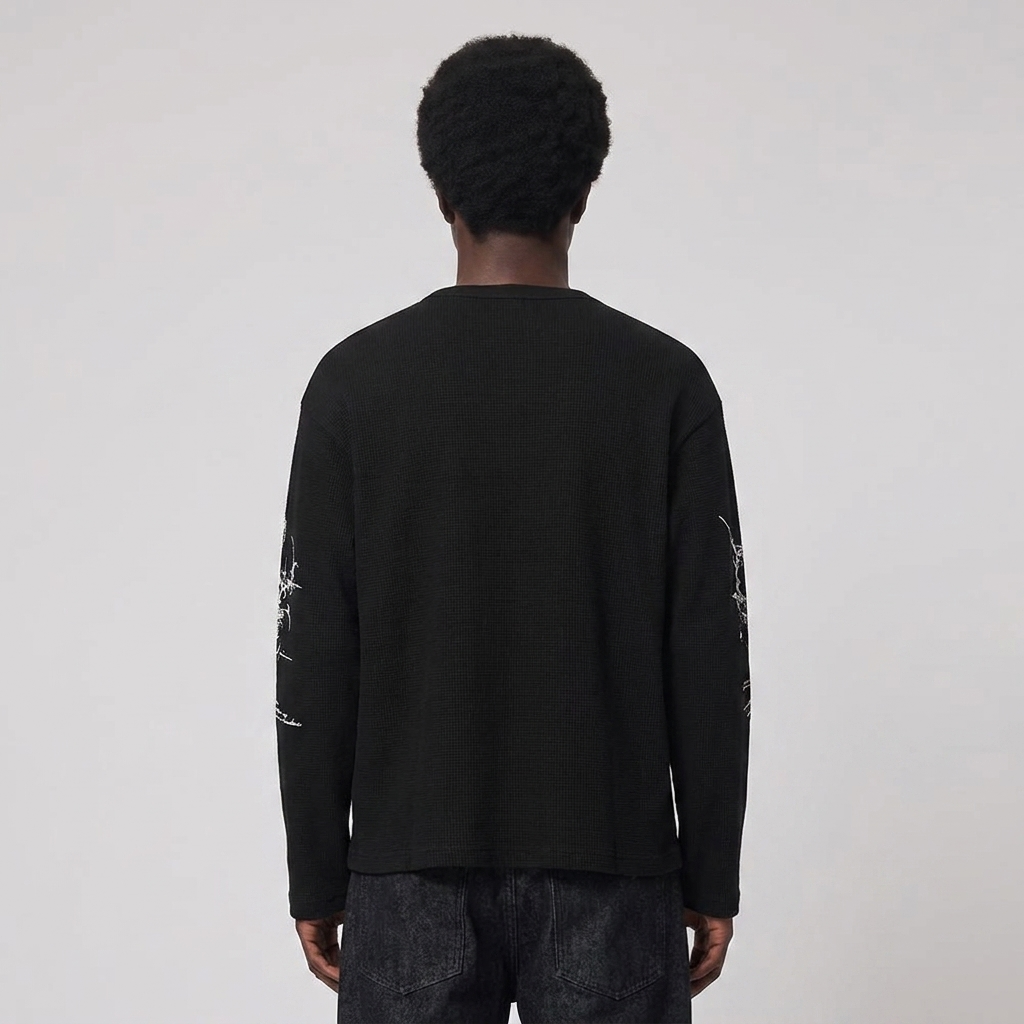 Gothic Angel Henley Thermal Long-Sleeve in Pitch Black