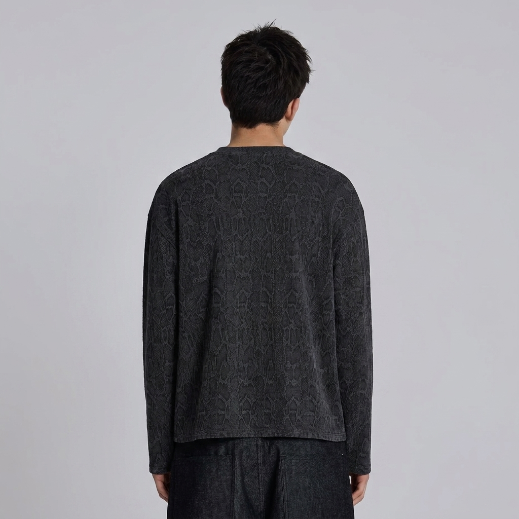 Textured Python Long-Sleeve in Venom Black