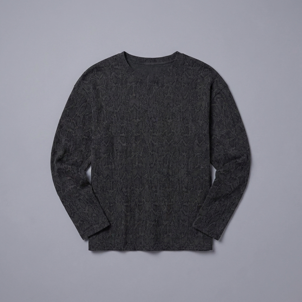 Textured Python Long-Sleeve in Venom Black