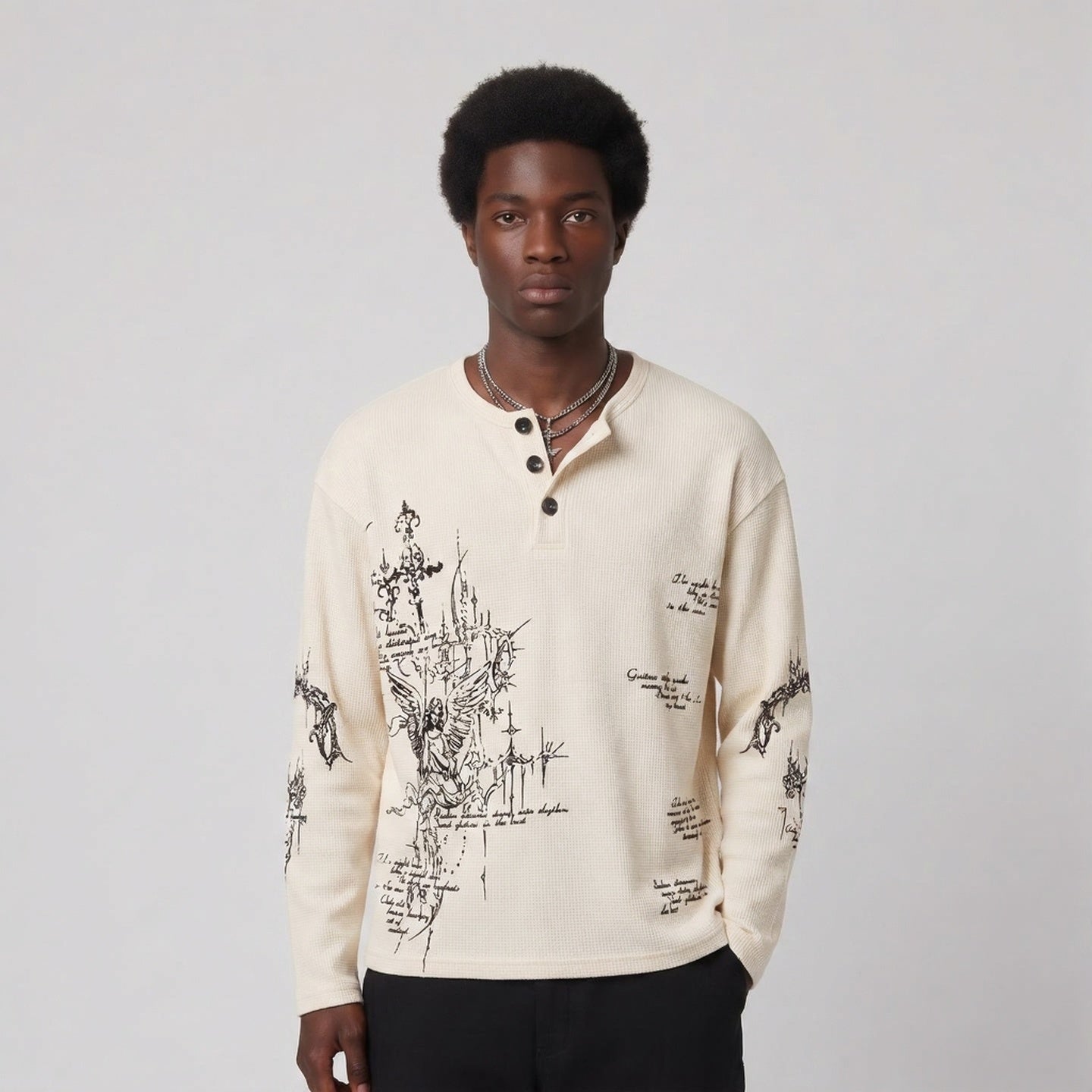 Gothic Angel Henley Thermal Long-Sleeve