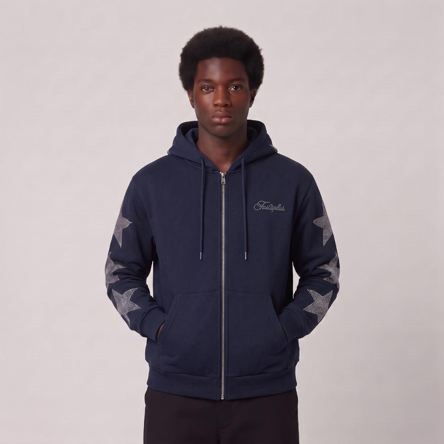 Rhinestone Star Zip-Up Hoodie