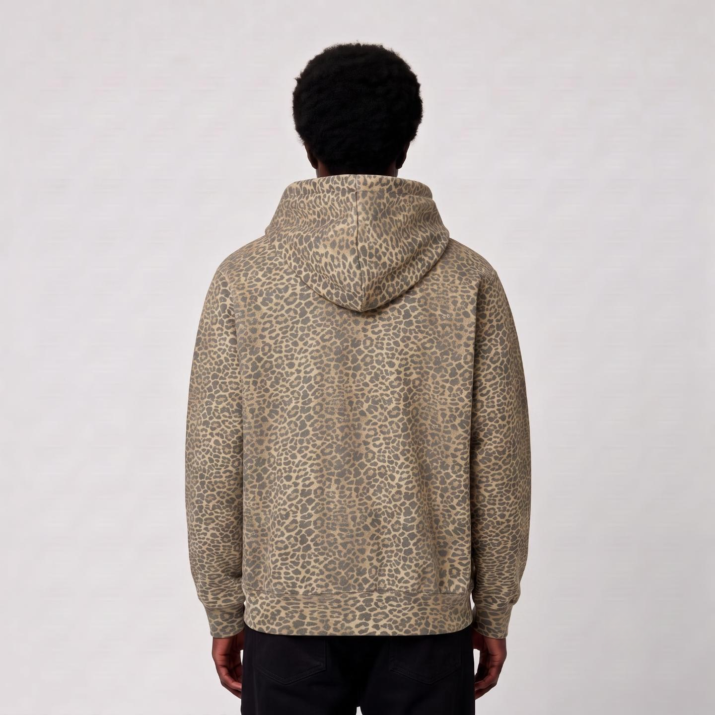 Leopard Distressed Zip-Up Hoodie