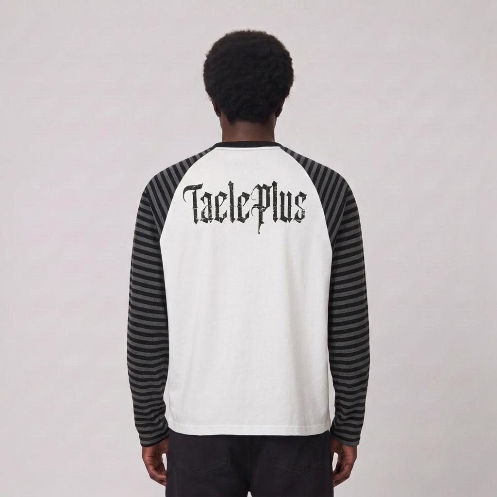 Striped-Sleeve Raglan Graphic Long-Sleeve