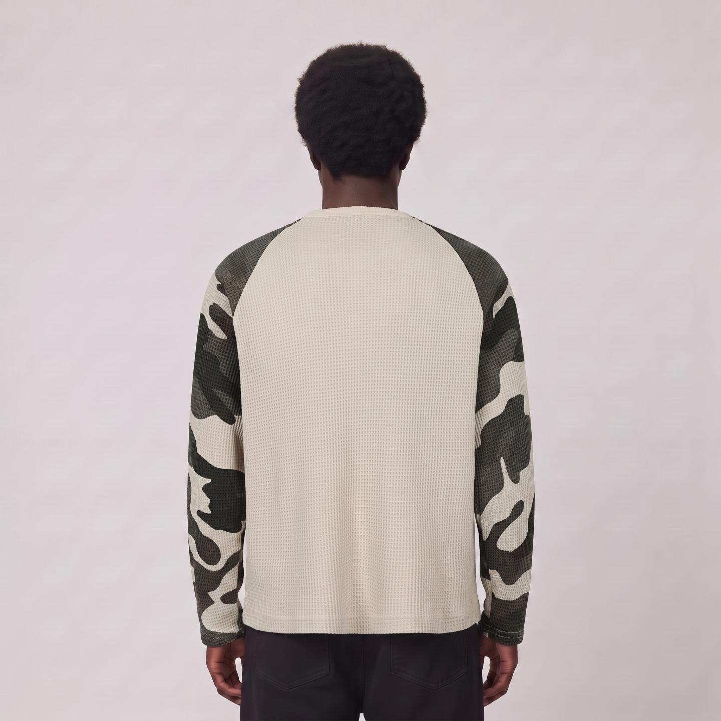 Camo-Sleeve Raglan Waffle Long-Sleeve