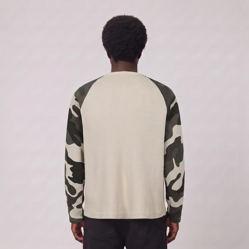 Camo-Sleeve Raglan Waffle Long-Sleeve