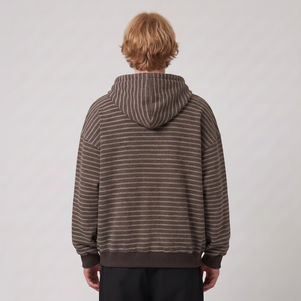 Patchwork Striped Zip-Up Hoodie